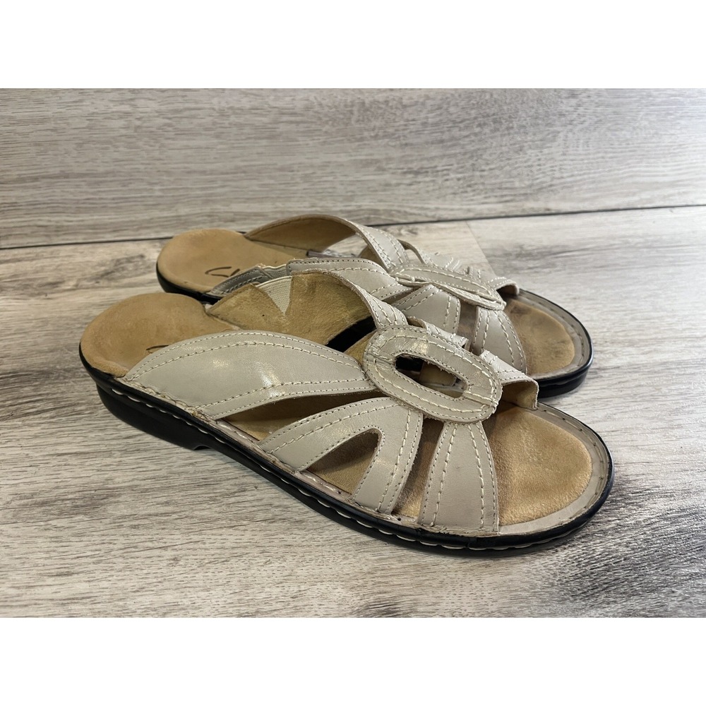 Clarks Wedge Flip Flops Sandals Women's Size 8M‎ Beige Slip On Comfort